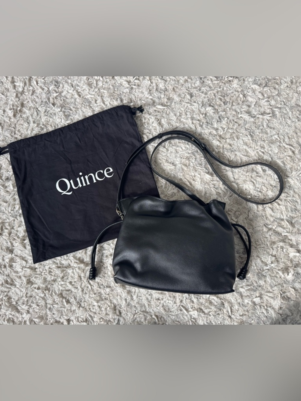 Quince Italian Leather Drawstring Pouch Crossbody - Black